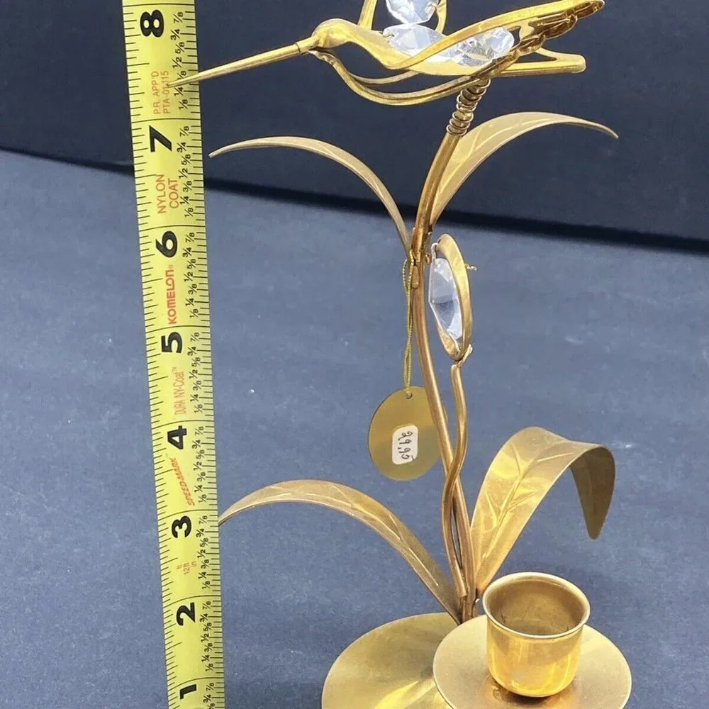 90s MASCOT USA Austrian Crystal Hummingbird Candle Holder 24K Gold Plated 8